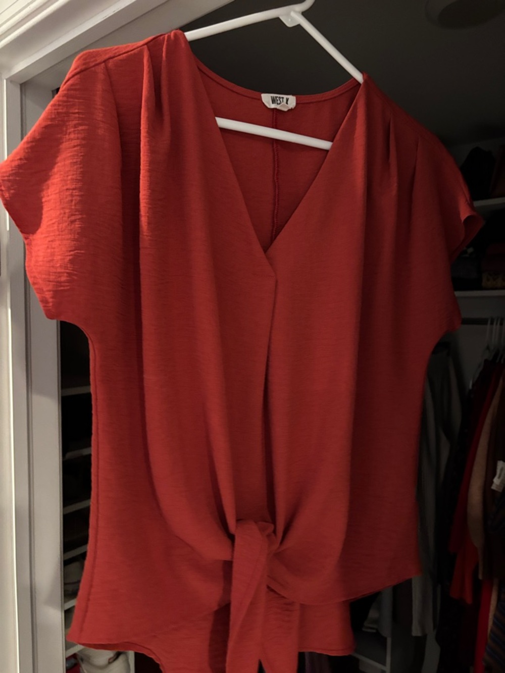 West K Red Tie-Front V-Neck Blouse